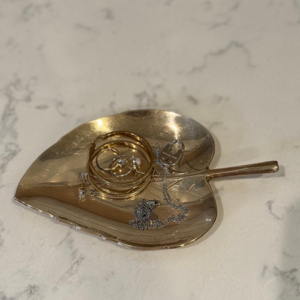 Vintage  brass leaf dish decorative catchall or trinket dish timeless classic